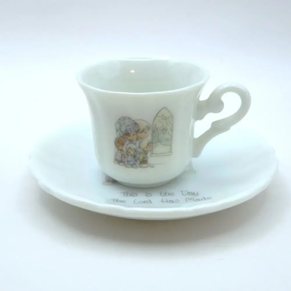 Vintage 1989 Precious Moments Miniature Tea Set Enesco Teapot Cup Saucer Stand